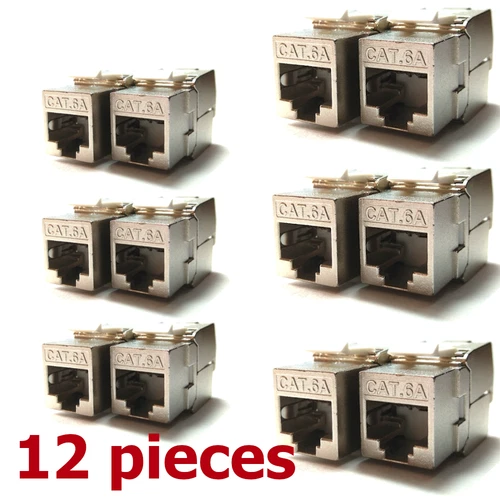 RJ45 Network Module CAT 6A 50u Gold-plated Jack Shielded Wall Socket - 12 Pieces