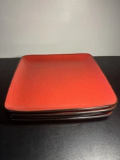 Set of 4 Home Trends Rave Red & Black ~10.75" Square Dinner Plates