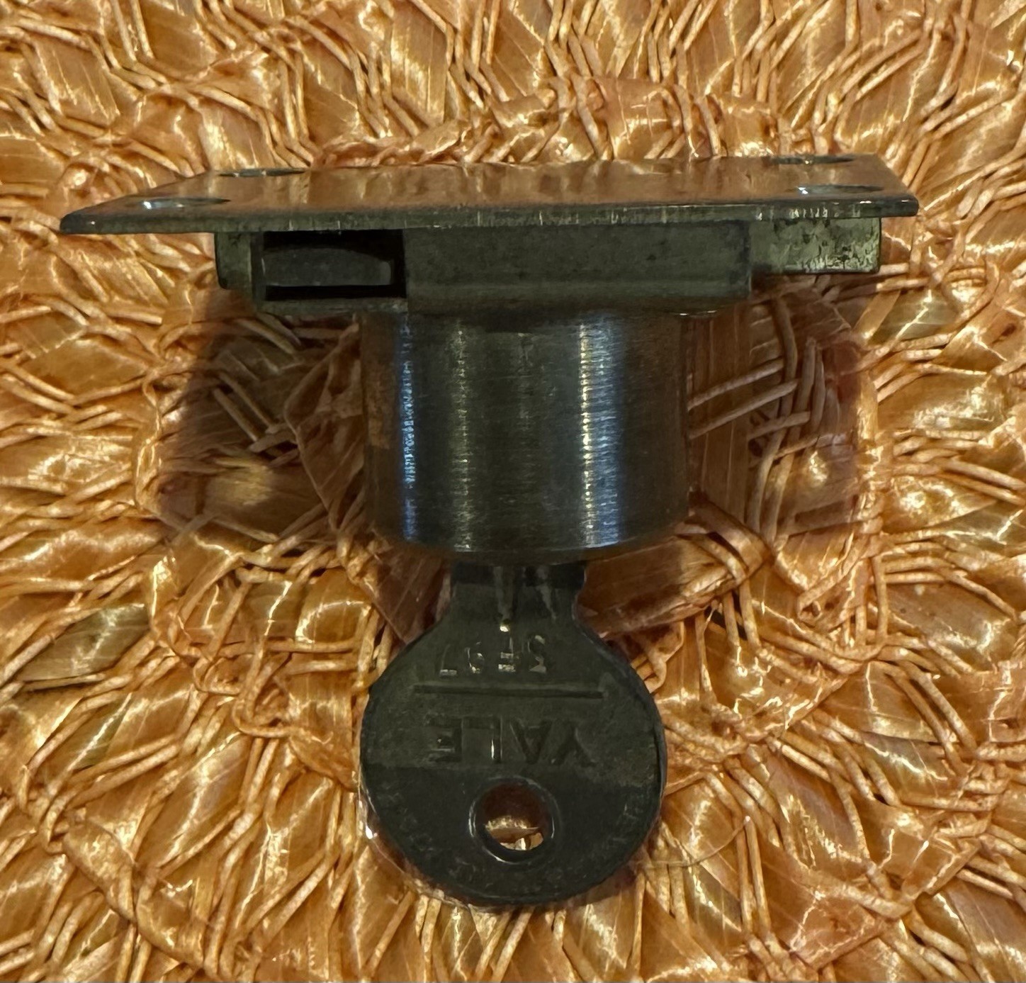 Vintage Square Yale Brass Lock+Key for Cabinet/ Drawer/Cylinder