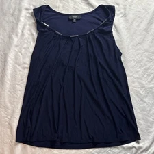 NAIF Navy Blue Sleeveless Tank Top Blouse Size 1X Chrome Accents Neck Line