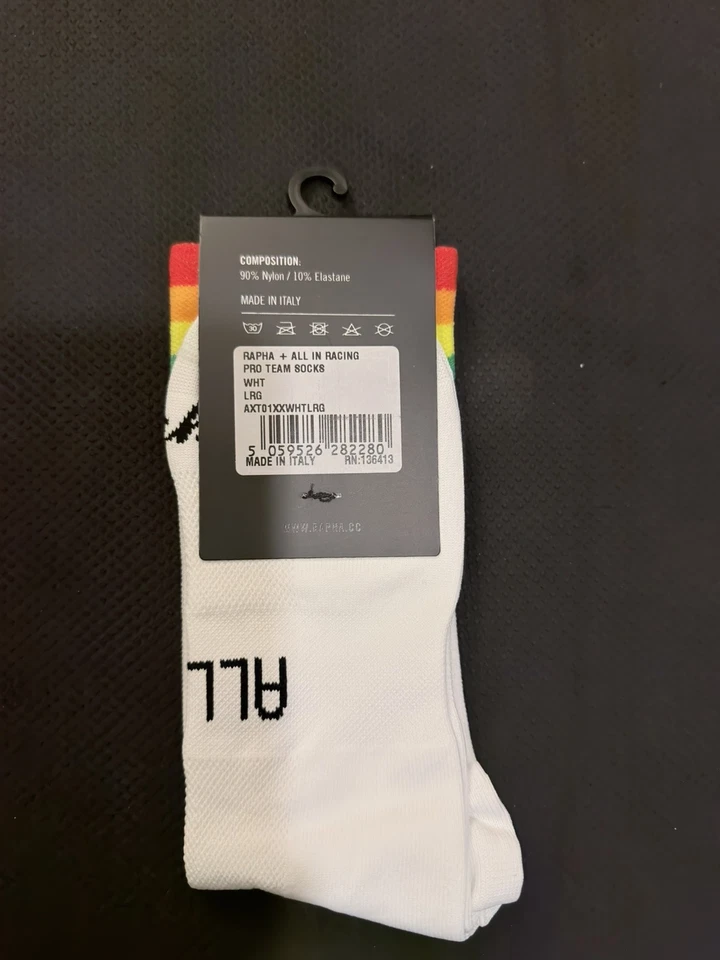 Calcetines Rapha All In Racing Pro Team Grandes Blancos LGBT Unisex Nuevos Foto 2 de 3