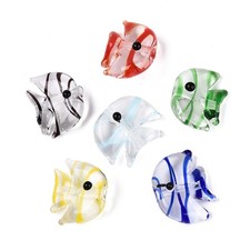 30pcs Handmade Transparent Lampwork Beads, Crystal Striped Fish Beads for DIY