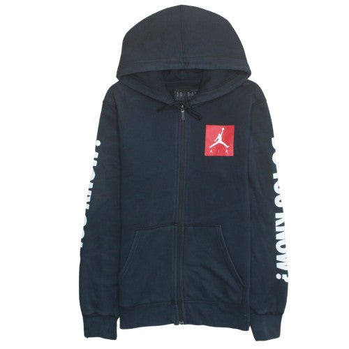Jordan Air Para Hombres Negro Cremallera Completa Sudadera con Capucha Pequeño Logo Gráfico Sudadera
