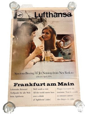 1969 Lufthansa 747 Non Stop From New York To Frankfurt Ad Poster