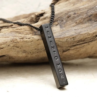 Memento Mori Amor Fati Custmized Engraved Pendant Bar 14k Black Gold Plated