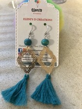Handmade Silver Metal Filigree Hollow Dangle Women Earrings and Turquoise Tassel