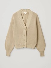 COS Oversized V-Neck Cardigan Size Medium UK 12-14 Beige 100% Cotton Sweater  