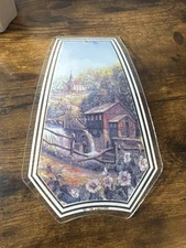 Vintage Reverse Painted Glass Lamp Panel Insert OK Lighting Rare Watermill Scene
