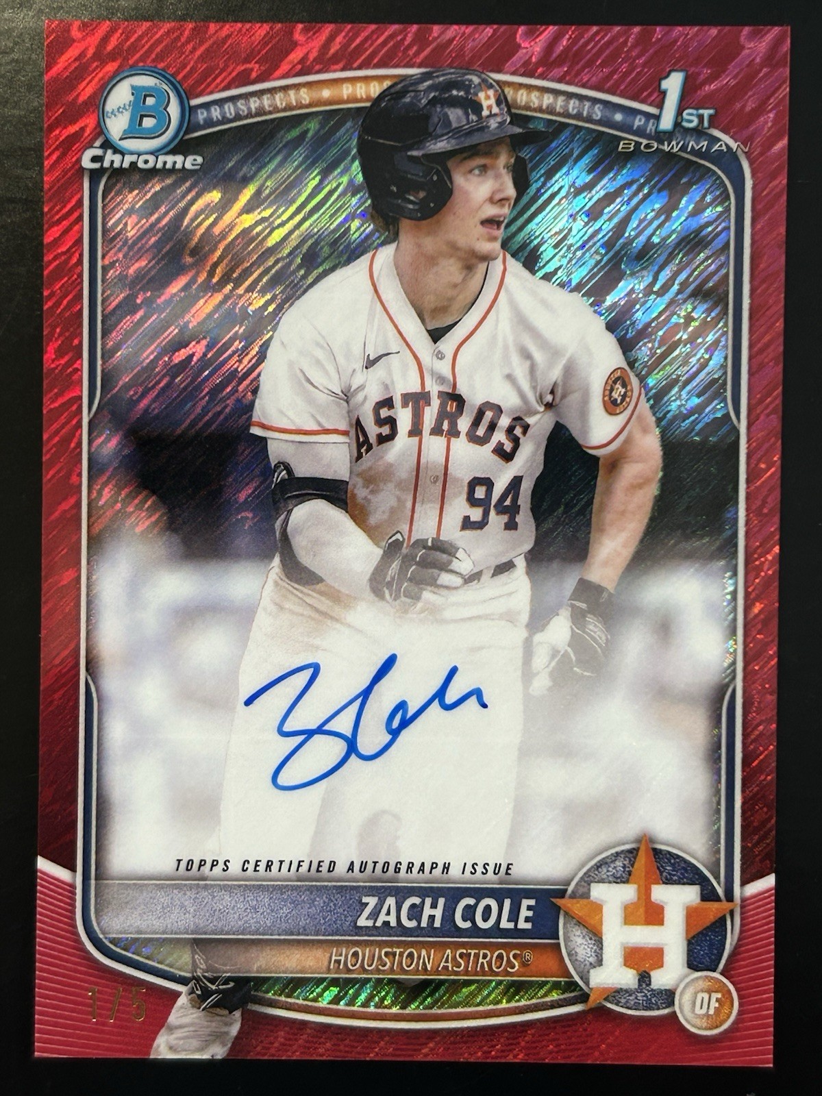 2025 Bowman Chrome 1st Bowman Auto Zach Cole 1/5 Red Shimmer Houston Astros