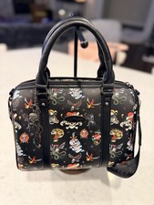 EdHardy TattooPrint Satchel Handbag Purse NWOT Black Skull Heart Flame Snake Y2K