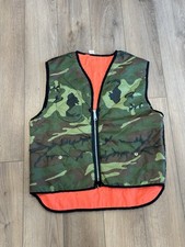 Vintage 60s 70s Hunting Vest Reversible Size Medium Camo Orange Full Zip Quilted