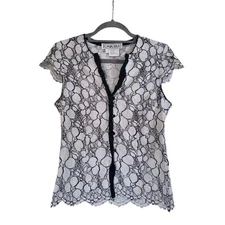Carlisle Floral Lace White Black Romantic Sleeveless Sheer Blouse Women's Size 6