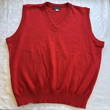 Vtg Andrew Rohan Mens V-neck Ribbed Knit Sweater Vest USA Made 2XL Red