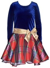NEW Bonnie Jean Girl Size 4T "ROYAL RED PLAID BOW" Christmas Hipster Dress NWT