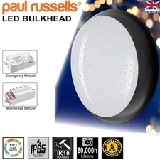 3CCT LED Bulkhead Black Bezel 12,16,20W IP65 Emergency Module & Microwave Sensor