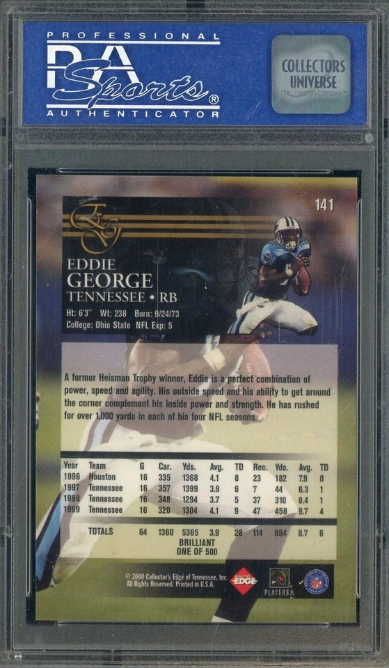 2000 Collector's Edge Graded Brilliant #141 Eddie George - /500 PSA 10 - /500 - Image 2 of 2