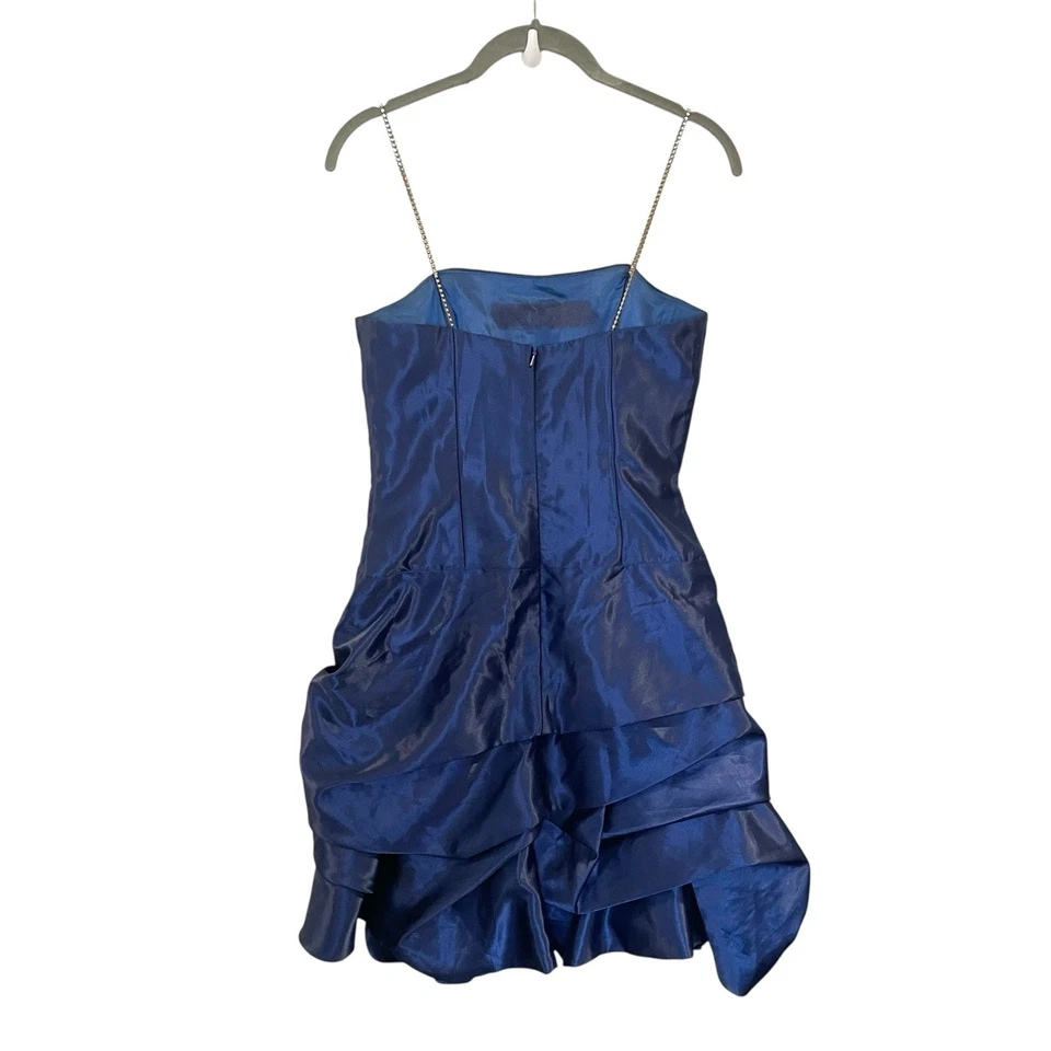 Jessica McClintock Gunne Sax 90s Dress Blue Satin Ruched Strapless Rhinestone - Image 2 of 4