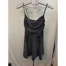 Windsor Mini Dress Black Silver Sparkle Sleeveless Party Cocktail Dress L