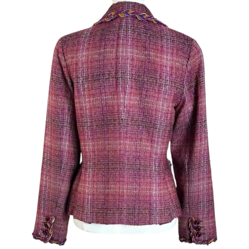 Vintage Y2K Anna Sui Mohair Tweed Blazer Jacket Lavender Purple Braided Trim 8 - Image 2 of 4