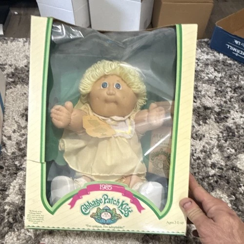 Cabbage Patch Kids 1985 Blonde Curly Hair Blue Eyes Doll w/ Original Box & Book
