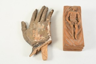 C60S21 2x Sakrales Heiligenfigur Hand & Leichnam Christi Figur Holz geschnitzt