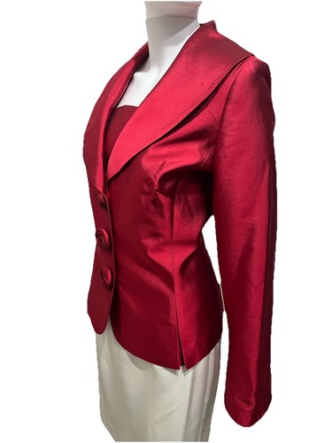 Lily & Taylor Size 12 Red Silk & Wool Church Suit Blazer Only Rosettes Bust 42”