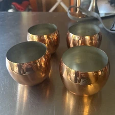 4 Coppercraft Guild Taunton Mass Roly Poly Cups 3". Used, Copper, Made In USA