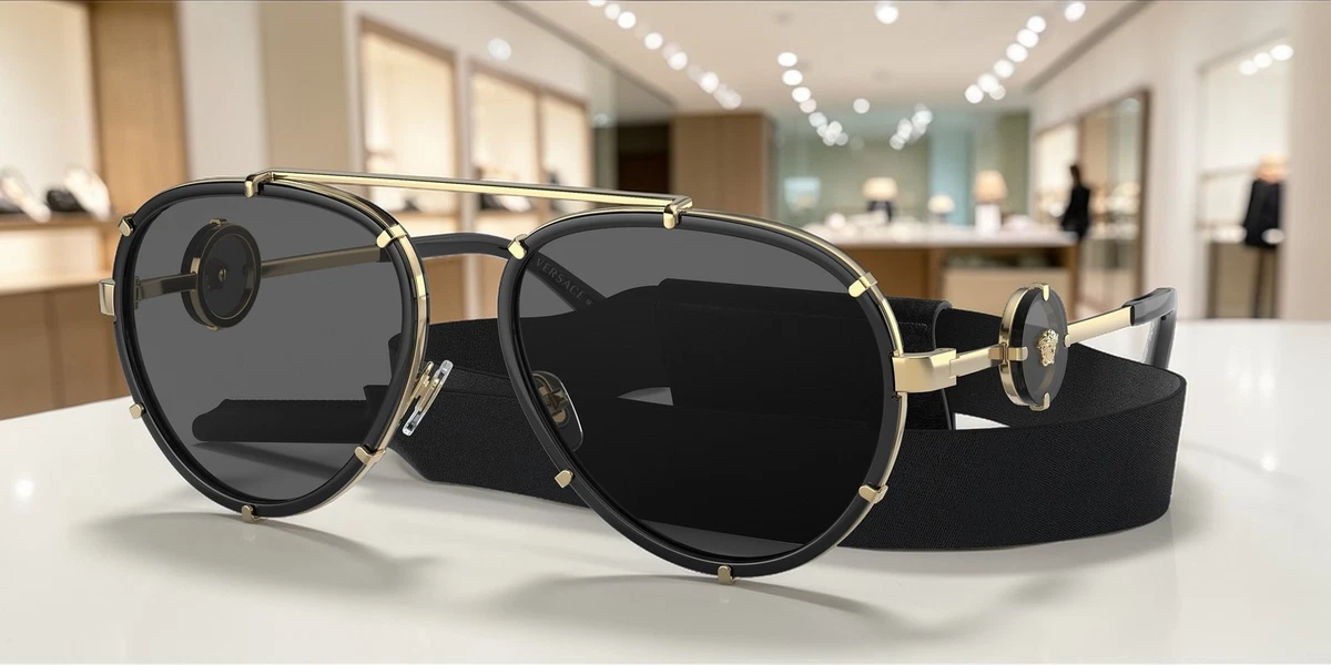 Versace Unisex Men Women Aviator Sunglasses Black Frame, Dark Grey Lens. No case Versace Women main image 3
