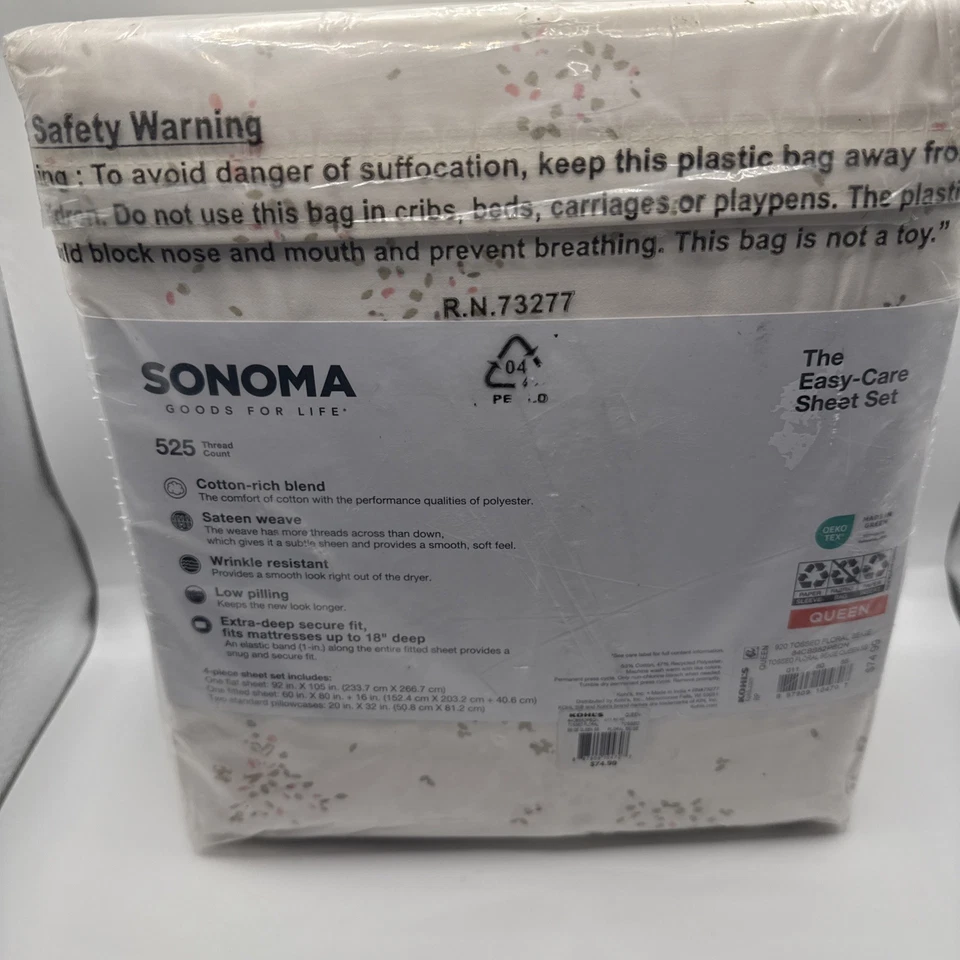 НОВЫЙ набор простыней Sonoma Goods For Life The Easy Care 525 нитей QUEEN -... - Изображение 3 из 4