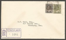 1934 20c 50c Admirals on Registered Cover 3 Ring Orb Winnipeg Man Local