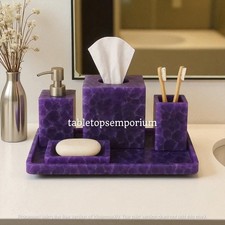 Handmade Amethyst Stone Bathroom Set Set of 5 Pcs Unique Items Resorts for Bath