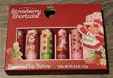 New STRAWBERRY SHORTCAKE Lip Balm Set - 5 Piece Flavored Lip Balm Set