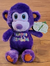 FIRST  MAIN HAPPY Birthday 9" Purple MONKEY PLUSH Three Peas 7714