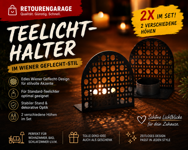 Tchibo Teelichthalter 2Er Set Metall Schwarz Wiener Geflecht Deko Kerzenhalter-image