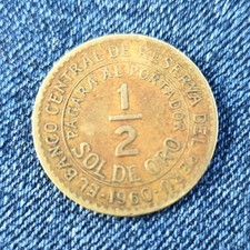 Banco Central de Reserva del Peru 1960 1/2 Sol de Oro Coin Circulated Peru