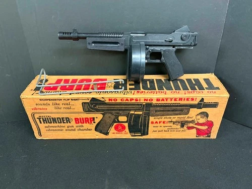 MATTEL THUNDER BURP TOY TOMMY GUN - NOT WORKING WITH ORIGINAL BOX