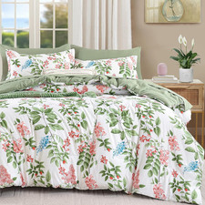 Green Comforter Set Queen Size Floral 7-Piece Bedding Set,Botanical Comforter Se