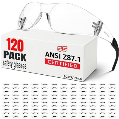 Hoqiwild Safety Glasses 120 Pack Clear ANSI Z87.1 Scratch Impact Resistant