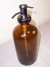 32 Ounce Oz Brown Glass Soap Pump Dispenser Bronze Decor Silver Farm Apothecary