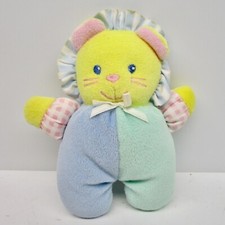Vintage Eden lion plush baby rattle pastel terrycloth 5" stuffed discolored
