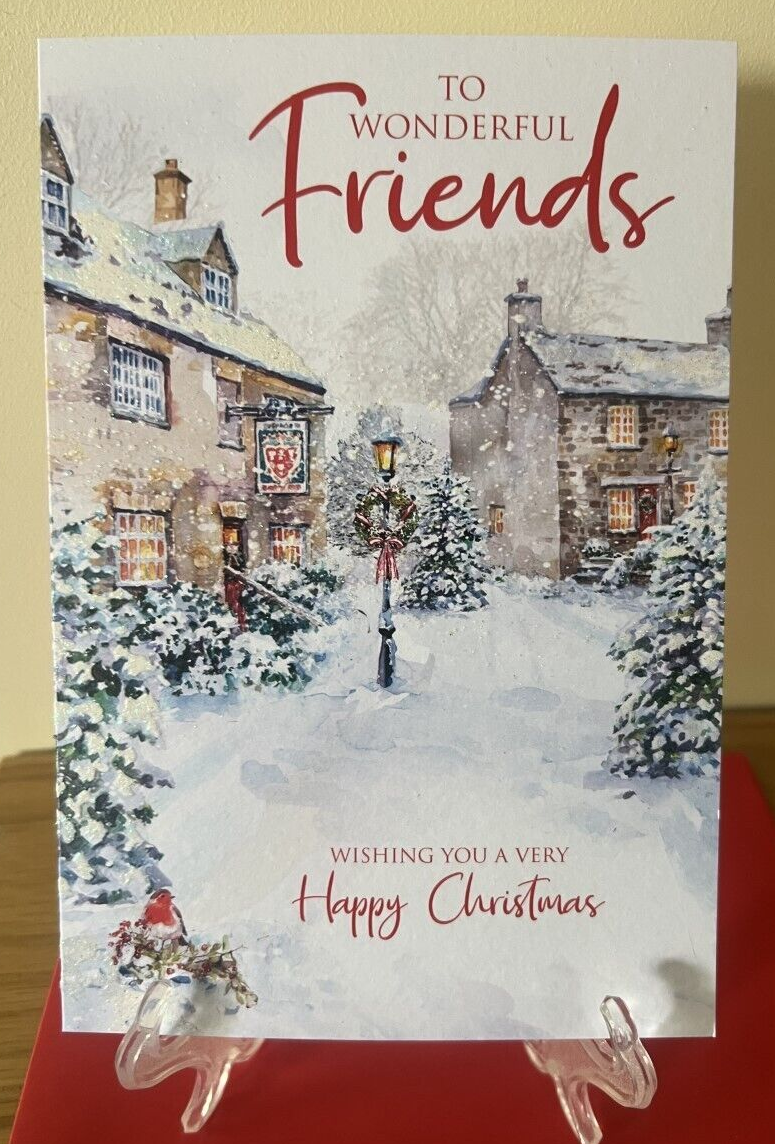 Christmas  Card Friends Glitter Finish Xmas Cherry Orchard