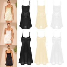 Sexy Womens Sling Glossy Lingerie Camisole Silk Satin Dress Loose Soft Nightgown