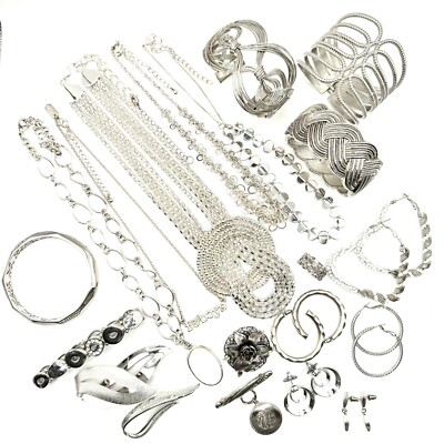 Vtg Silver Tone Multi Maker Jewelry Lot 25 PC Avon Aero Sarah Napier LC Bijou SS