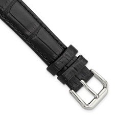 16mm 7.5" Black Alligator-Style Leather Silver-tone Buckle Watch Band