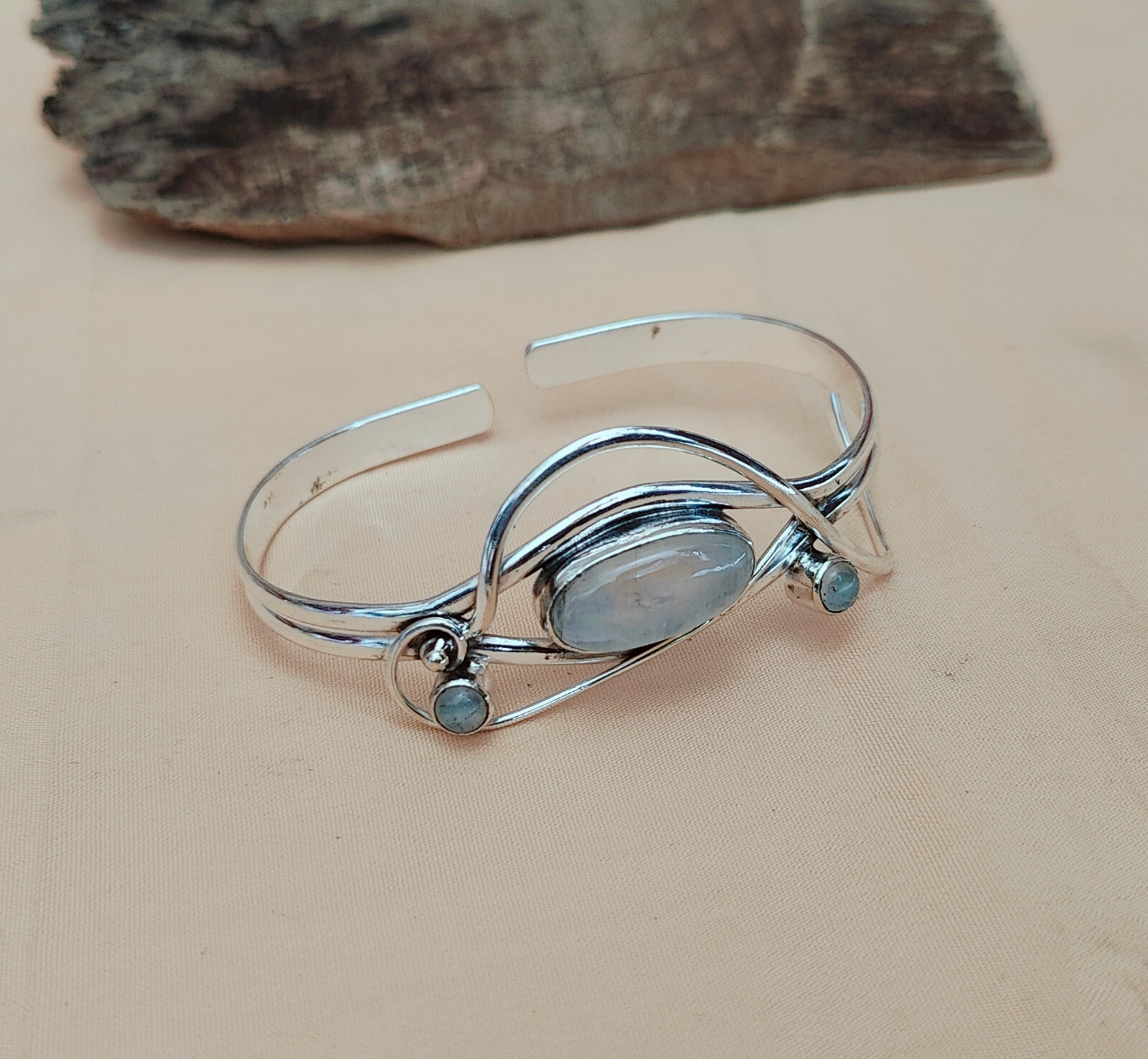 Moonstone 925 Silver Handmade Bangle Elegant Gift For Her-image