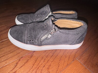 Girls Report Gray Slip On Casual Shoes Sneakers Zipper Accent Savana 13 Youth