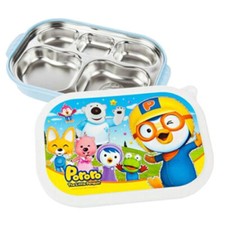 PORORO Food Snack Plate Tray Lunch Box Stainless Steel With Lid Baby Kids Blue