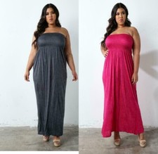 Plus Size Womens Strapless Maxi Dress Ladies Sheering Boob tube Bandeau Long 