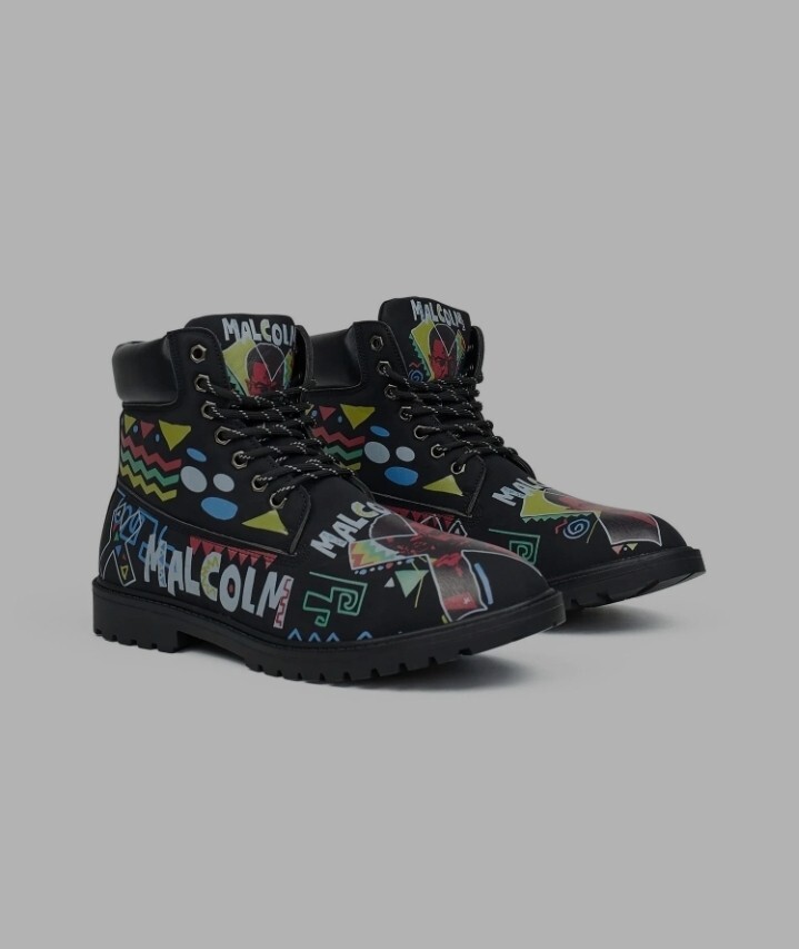 Malcolm X Reason Collab Graphic Print Boots-Black Size 12 | eBay display picture 1