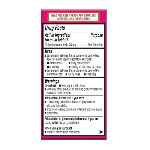 Equate Allergy Relief Tablets with Diphenhydramine HCl 25mg Antihistamine 100 ct - Picture 3 of 4
